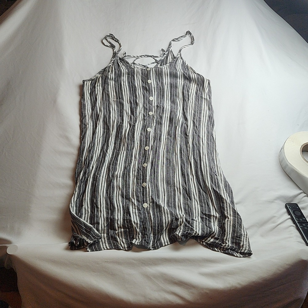 Salty Lemon Cami Tank Top Gray White Stripe Lace-Up Women's Size Large